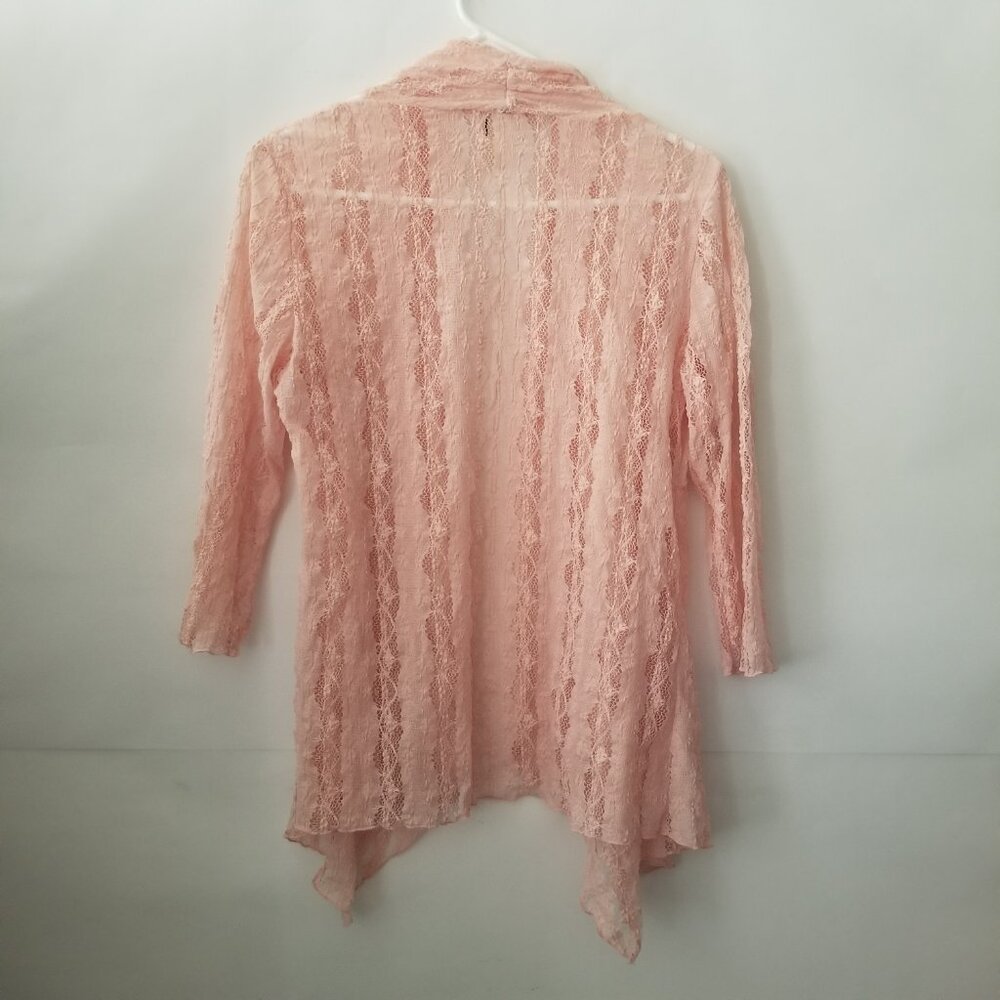 Vtg Keren Hart Women M Peach Lace Knit 3/4 Long Sleeve Lightweight Open Cardigan - Picture 6 of 13